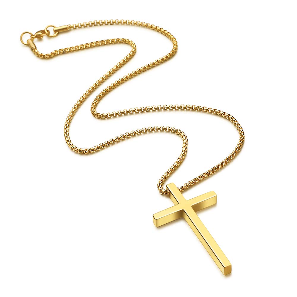 M MOOHAM Dainty Gold Cross Necklaces for Men Pendant Chain 18 Inch Gold, Fathers Day Religious Gifts for Men Dad Husband Grandpa