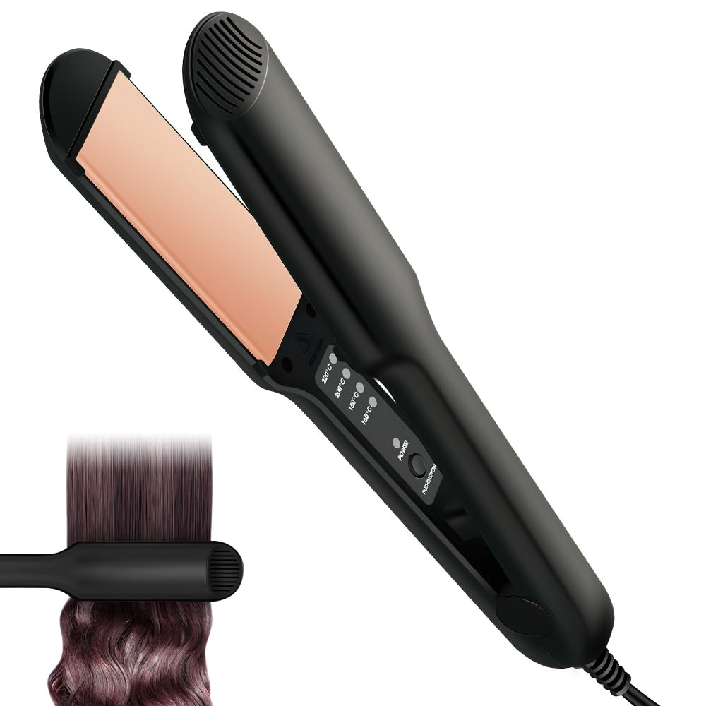 Hair Straightener 1.6 Inch Flat Iron and Curler 2 in 1 Titanium Ceramic Ionic Dual Voltage Straightener with HeatResistant Sili