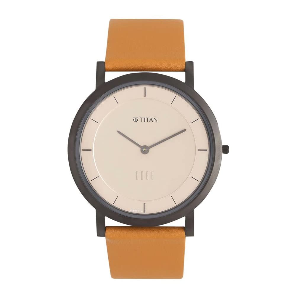 Titan Edge Beige Dial Analog Leather Strap Watch For MenNs1595Ql01/Nt1595Ql01