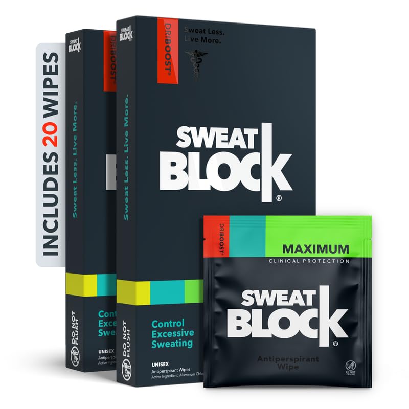 SweatBlock Antiperspirant Wipes - Maximum Clinical Strength - Treat Hyperhidrosis & Excessive Sweating for Men, Women, & Teens -