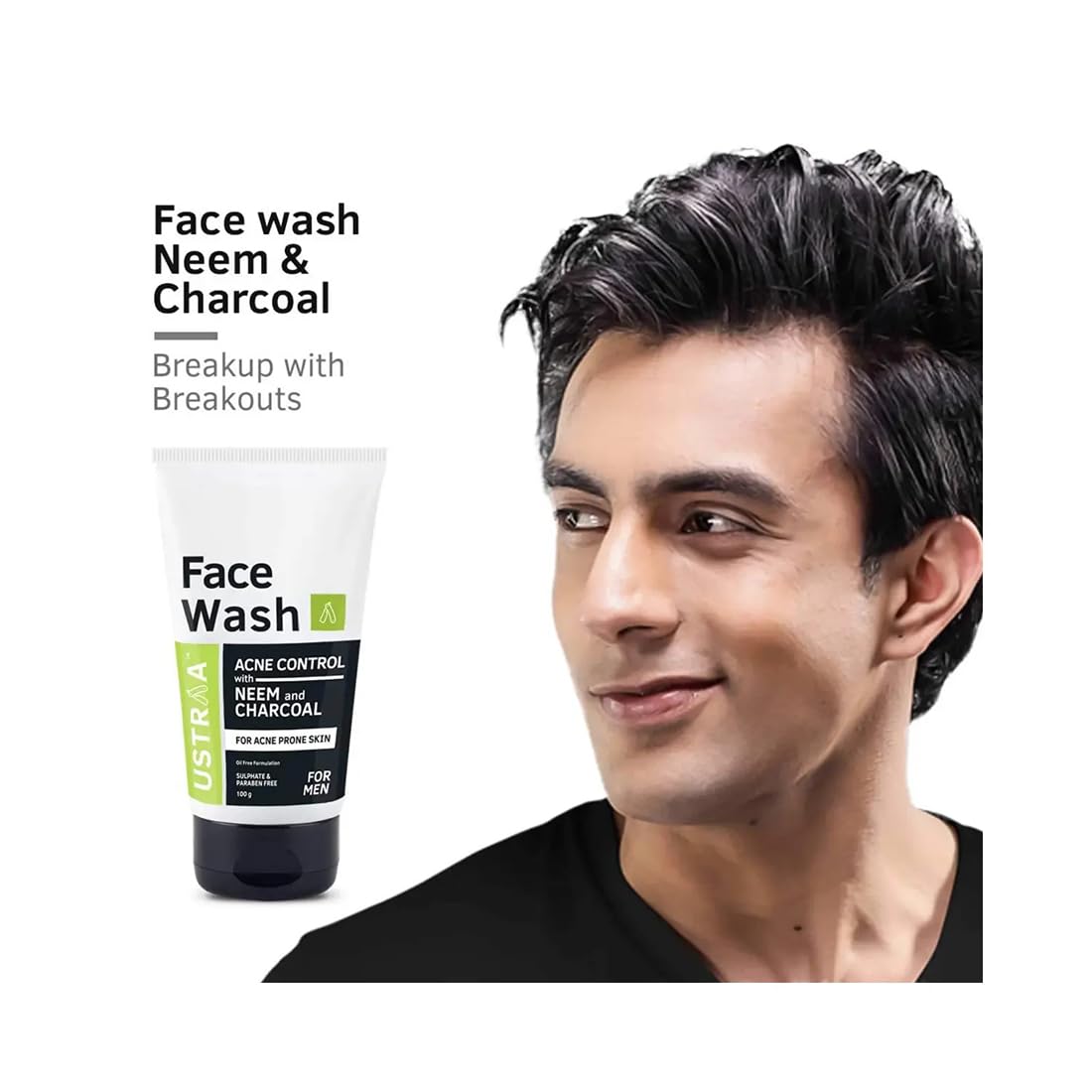 Ustraa Face Wash Acne Control - With Neem & Charcoal Face Wash - 3.5 Oz - Oil control, Prevents Acne, Especially for Oily skin,