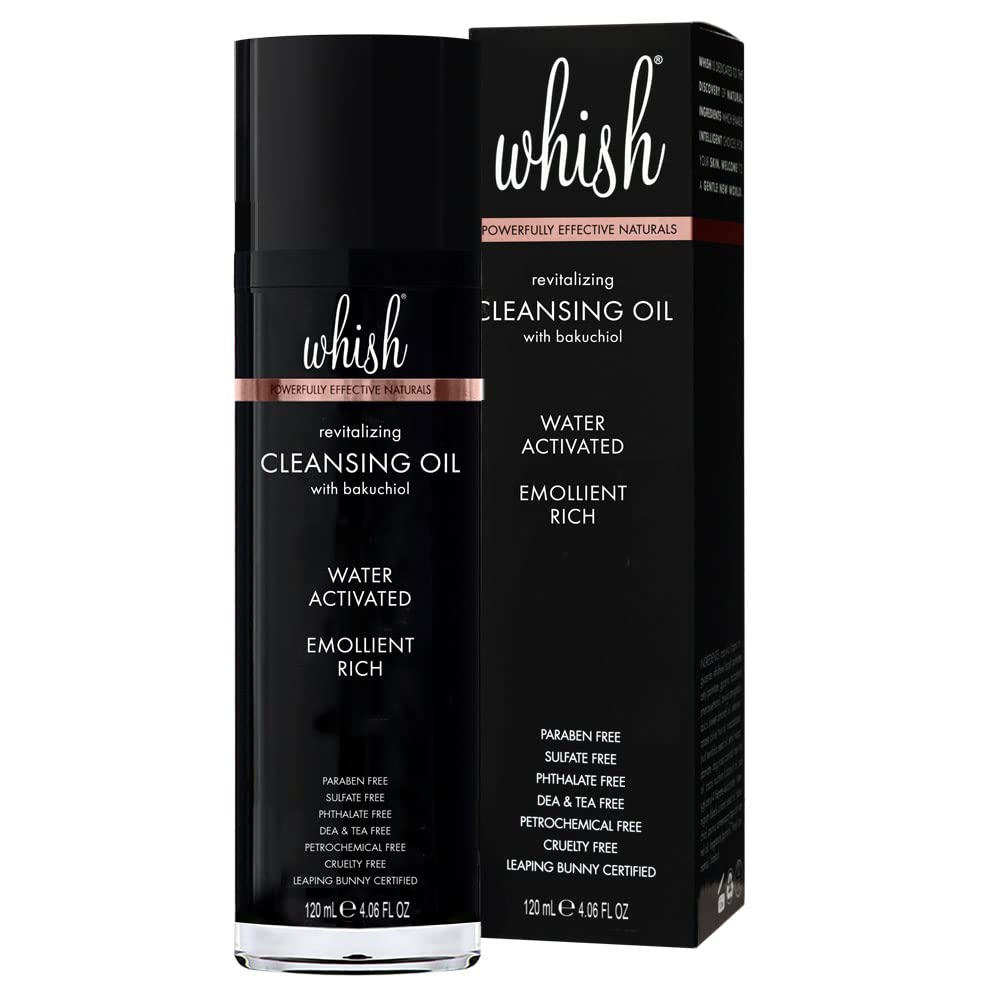 Whish Revitalizing Cleansing Oil With Bakuchiol - Detergent & Soap Free Face Wash - Water-Activated Rich Oil Cleanser To Gently