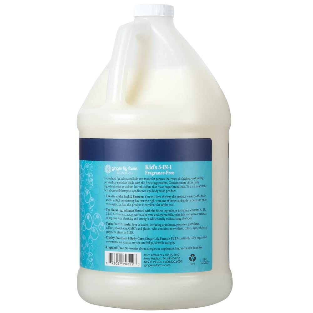 Ginger Lily Farms Botanicals Kid's 3-in-1 Shampoo, Conditioner & Body Wash, Tear-Free Formula, 100% Vegan & Cruelty-Free, Fragra