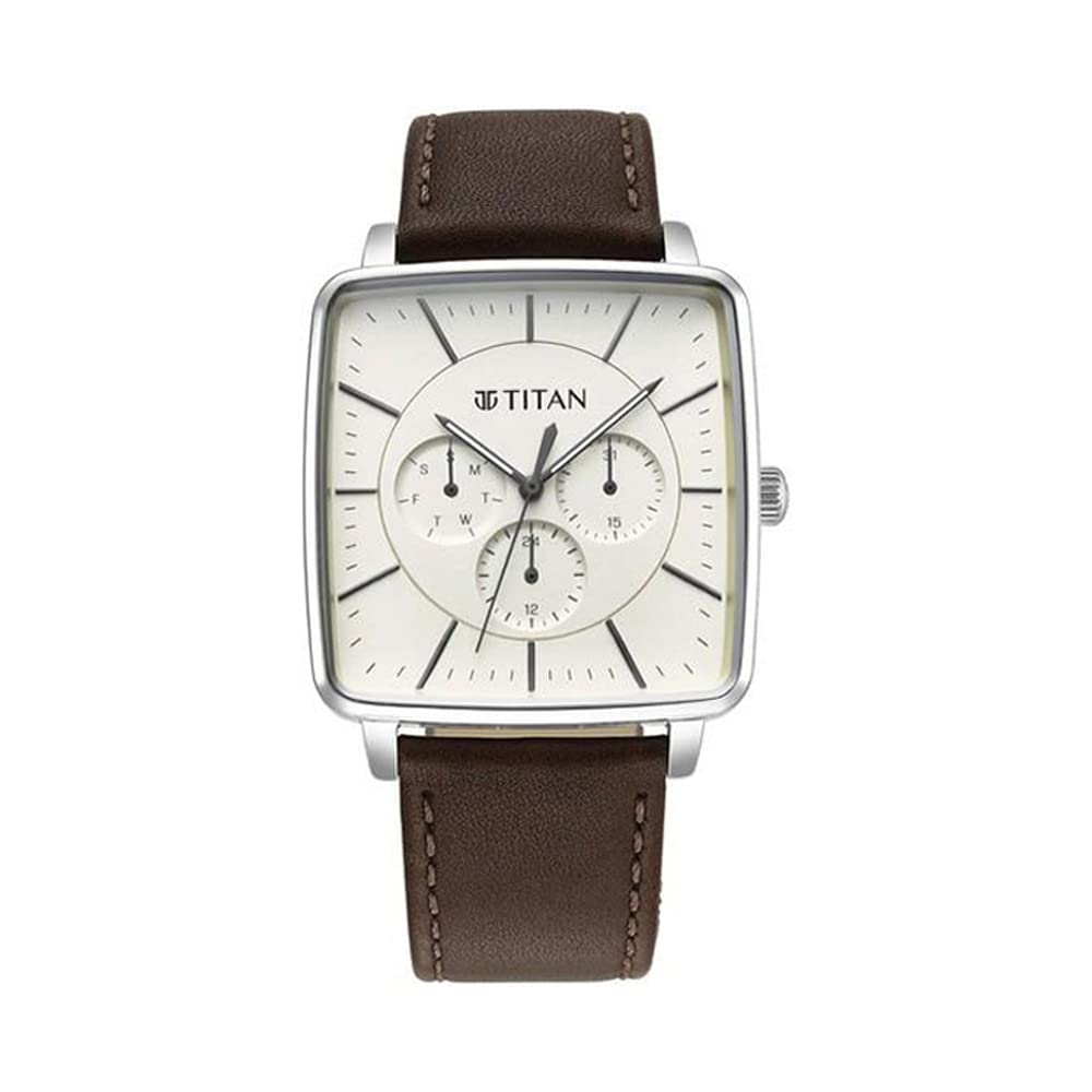 Titan Silver Dial Analog Watch For Men -Nr90147Sl01 Genuine Leather, Green Strap, Dark Green Colour, Free Size, Strap