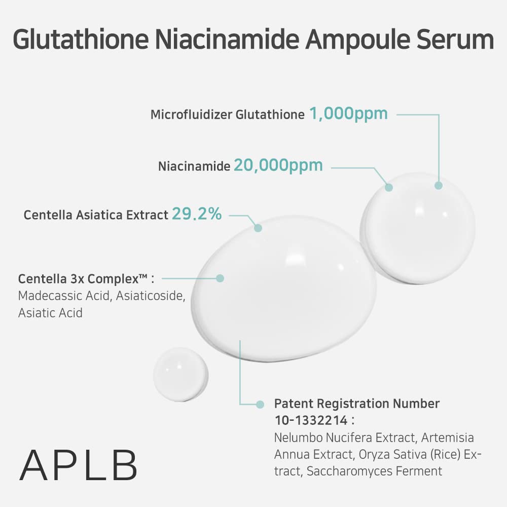 Aplb Glutathione Niacinamide Ampoule Serum | Lipo Gluta Niac Cen 31.3% 1.35 Fl.Oz/Korean Skincare, Long Lasting Moisturizing, Im