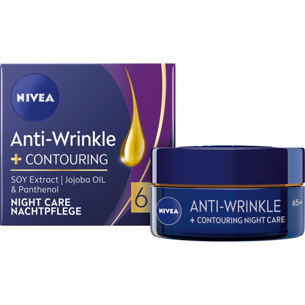 NIVEA AntiWrinkle + Contouring Night Cream 65+ for Mature Skin, 50 ml  Intensive Deep Hydration and NightTime Regeneration wi