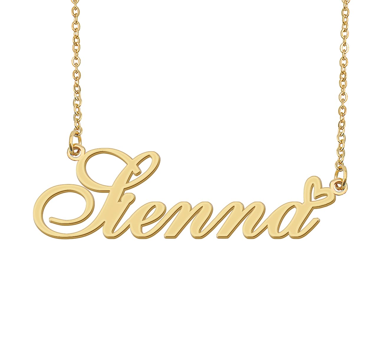 Aoloshow Sienna Name Necklace Heart Charm Pendant 18k Gold Plated Stainless Steel Jewelry for Womens Graduation