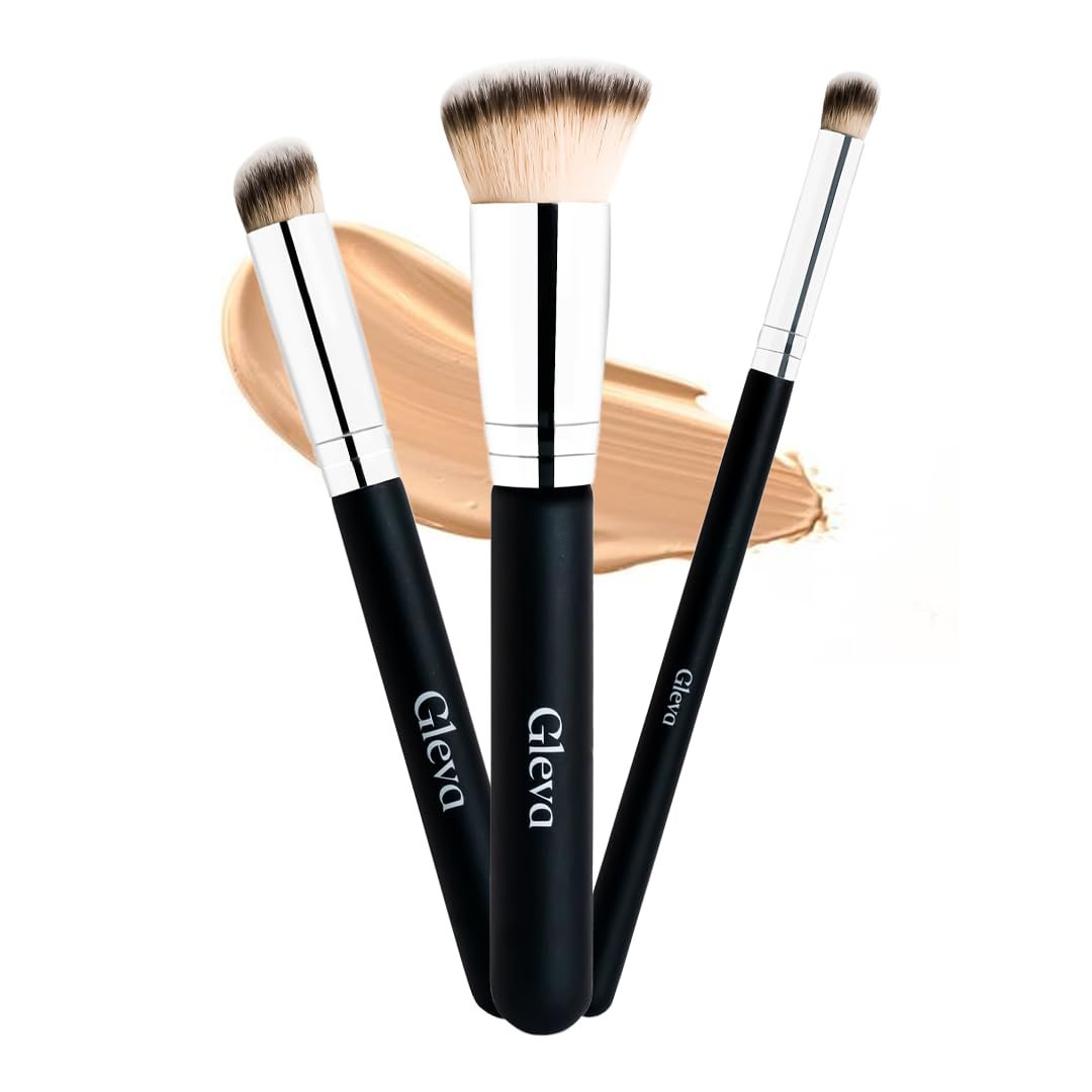Gleva 3 Pcs Foundation Concealer Brushes Set, Under Eye Mini Angled Brush, Nose Contour Brush, Small Makeup Foundation Brushes B