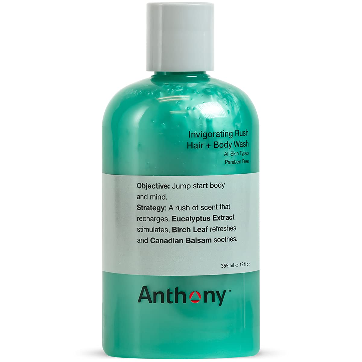 Anthony Mens Body Wash and Shampoo: Invigorating Rush 2-In-1 Liquid Gel Soap & Hair Shampoo - Pine Wood Scent Contains Eucalyptu