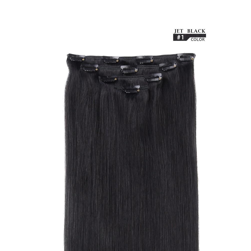 22'' Clip In Hair Extensions Real Human Hair For Women - Silky Straight Jet Black Human Hair Clip In Extensions 90Grams 4Pieces
