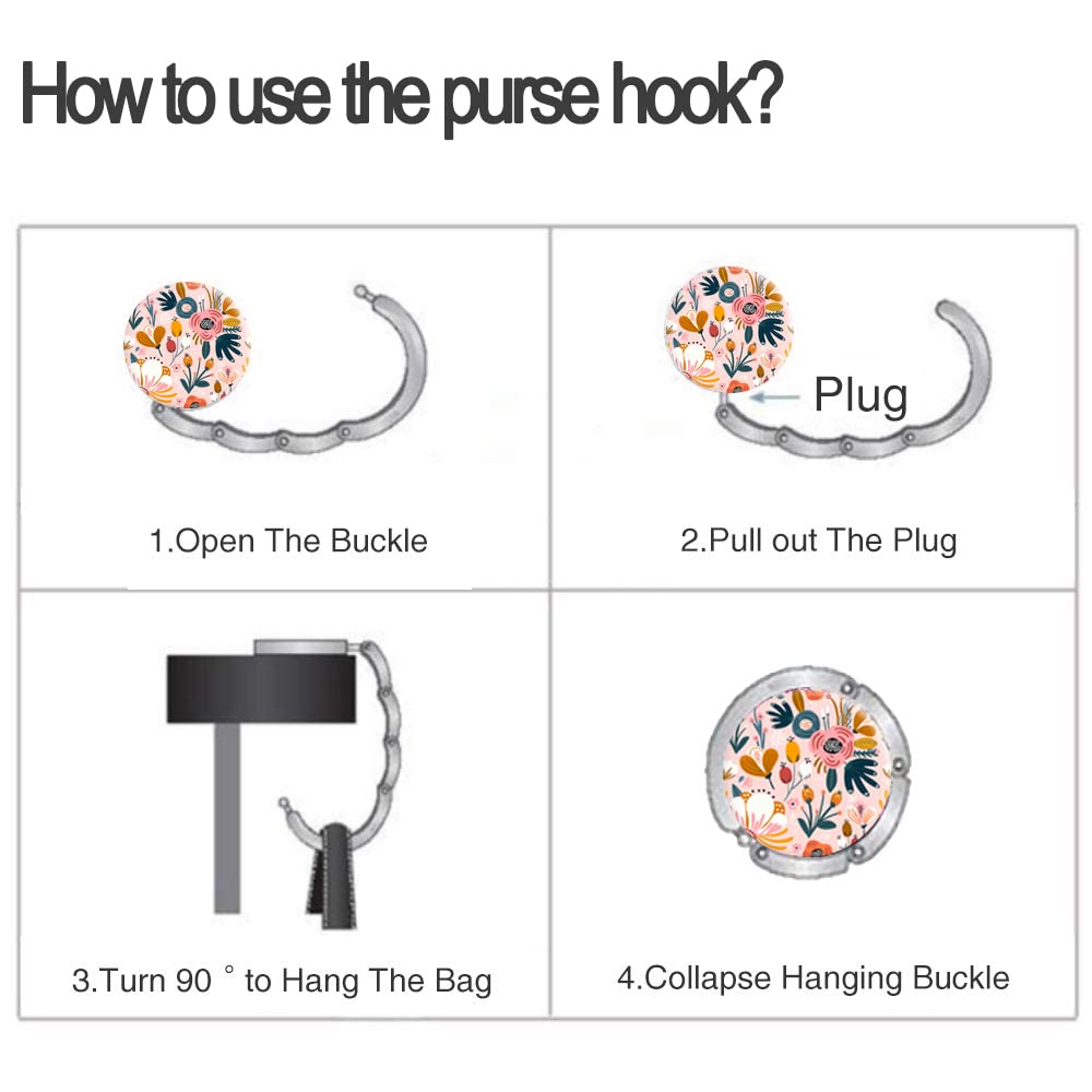 Foldable Purse Hook Womens Bag Table Hanger Collection Desk Hooks for Purse (1pack Pink Flower Hook)