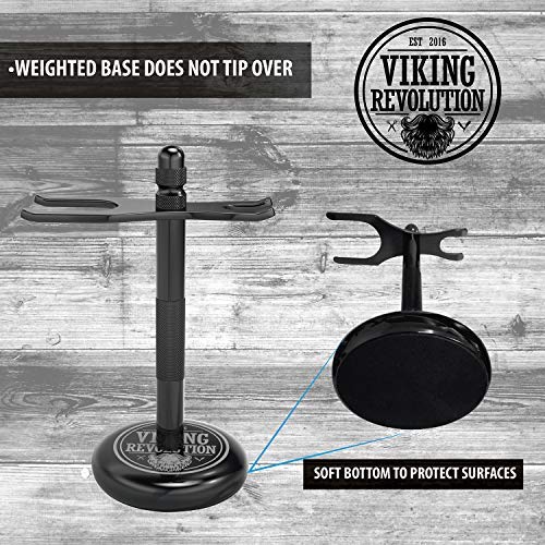 Viking Revolution Black Safety Razor Stand - Razor Holder And Shaving Brush Stand To Prolong The Life Of Your Razor - Weighted B
