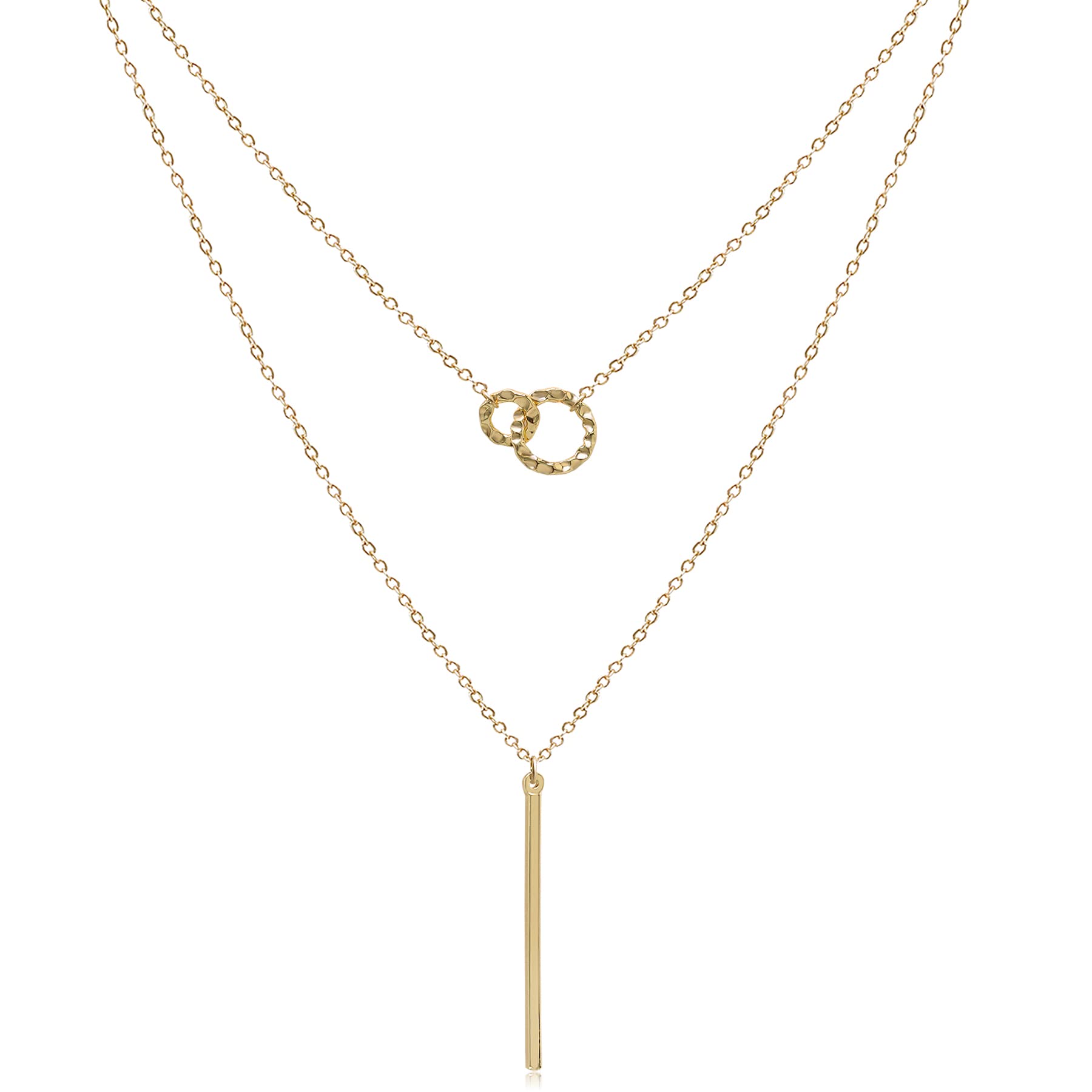 Aisansty Layered Circle Bar Pendant Choker Necklace for Women Dainty Gold Plated Linked Circle Long Layering Chain Necklaces Set