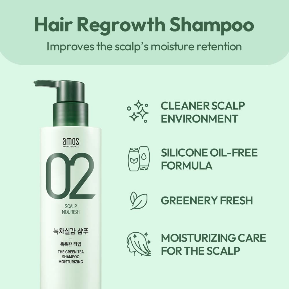 Amos Professional The Green Tea Shampoo Moisturizing [For Normal/Dry Scalp] 17.6Oz (500G) | Anti-Thinning And Anti- Hair Loss Sh