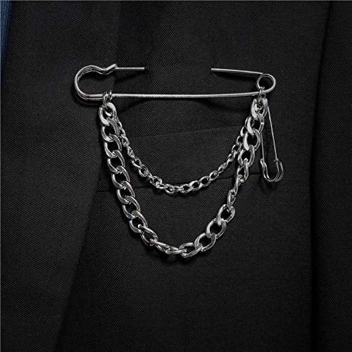 Punk Long Chain Brooch Pin,Retro Fashion Safety Pin Hanging Chains Collar Brooches Pin for Women, Cool Collar Coat Pin for Men's