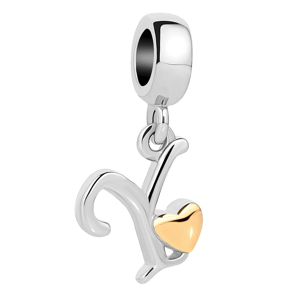 QueenCharms Initial A-Z Letter Charm Golden Heart Alphabet Dangle Beads for Bracelets & Necklaces (Y)