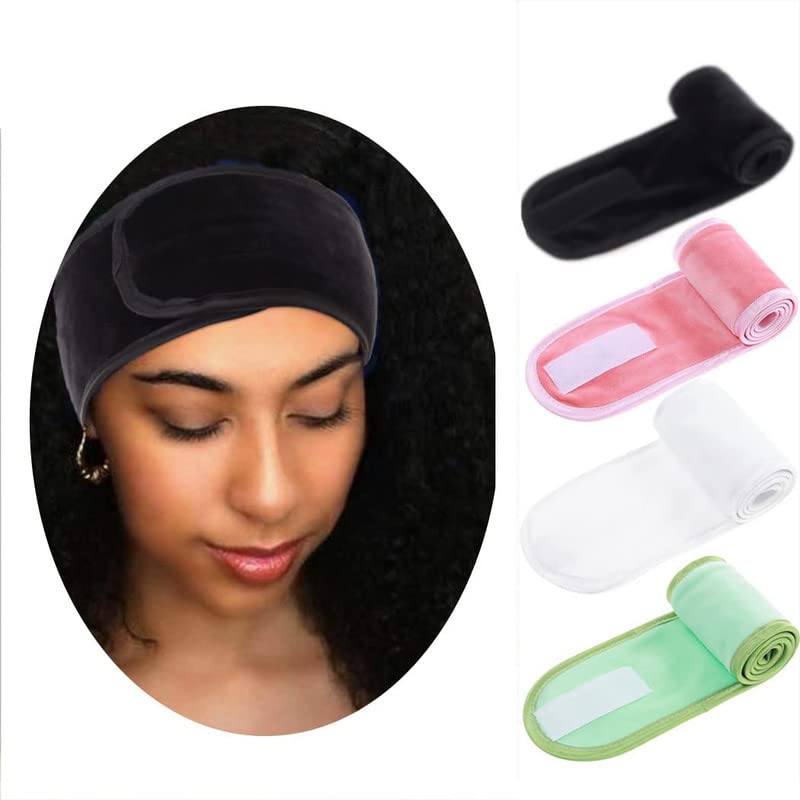 Shidara Spa Facial Headband Black Head Wrap Terry Cloth Headbands Soft Adjustable Makeup Hair Band With Velcro For Face Washing 