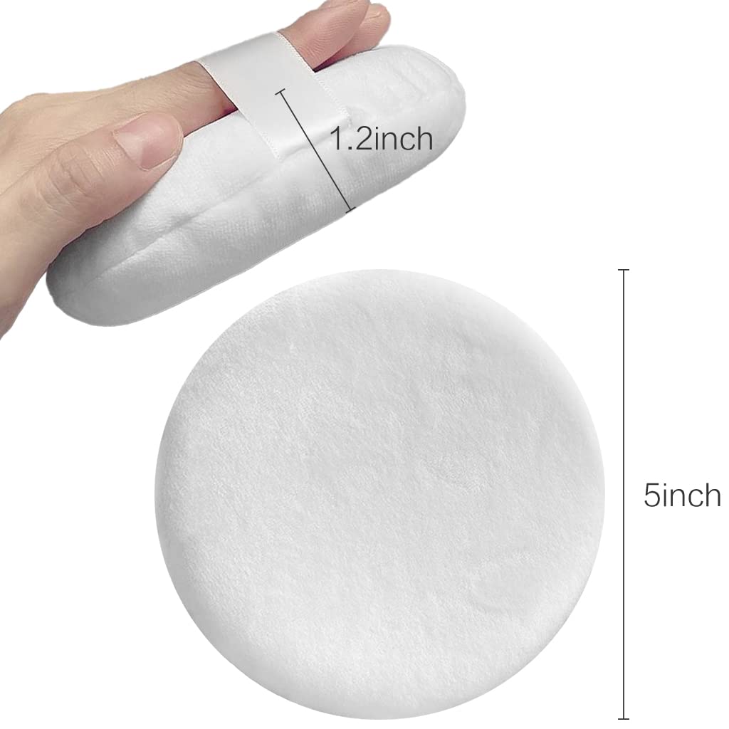 Jepeux 2 Pcs Large Powder Puff, 5 Inch Cotton Super Soft Powder Puff, Washable, Loose Powder Puff, Body Puff Round (White)