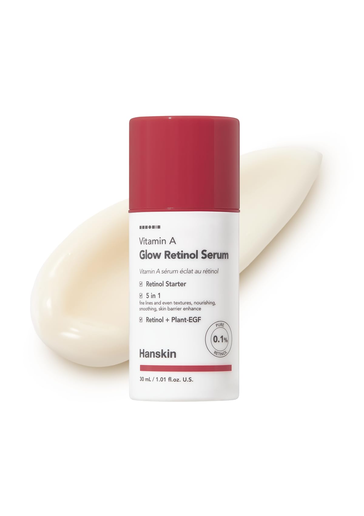 Hanskin 0.1% Pure Retinol Facial Serum for Face, Reduce Fine Lines & Wrinkles, Signs of Aging for Day & Night, Smoothing Firming