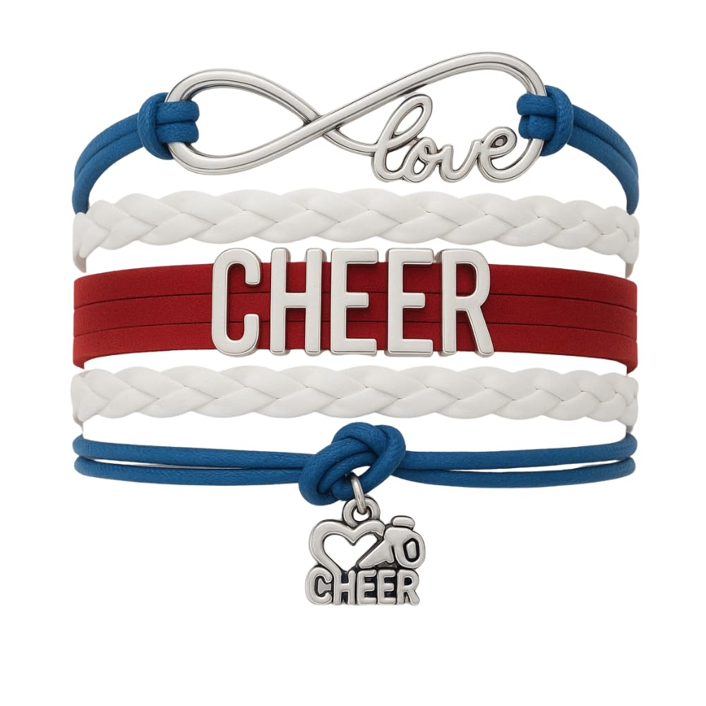 Infinity Collection - Cheer Bracelet - Red Navy White - Cheerleading Infinity Charm Jewelry Gift for Cheerleaders, Teams, or Squ