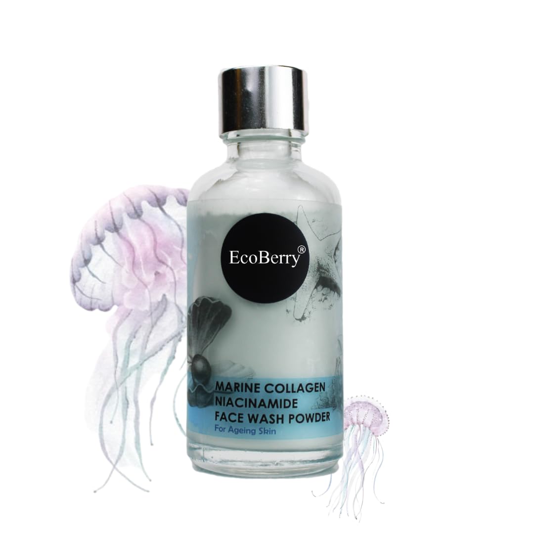 Ecoberry Marine Collagen Face Wash Powder With Niacinamide | Natural | Brightening Facial Cleanser | Anti Aging | Pore Tightenin