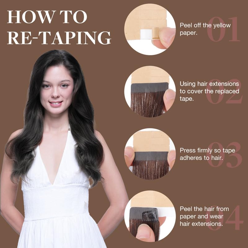 Goo Goo Tape In Hair Extensions Human Hair, 1B Natural Black, 14Inch 100G 40Pcs, Thick Ends Straight Seamless Tape In, Invisible