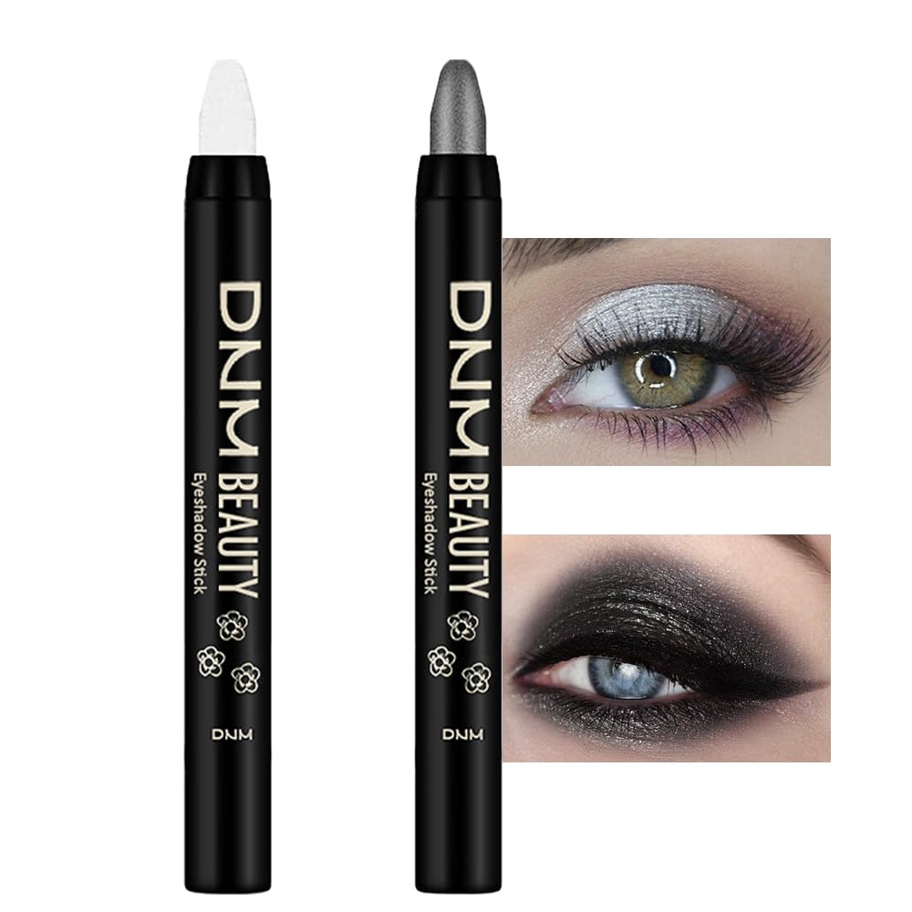 Kaely 2Pcs Cream Eyeshadow Stick Set For Eyes,Pearl White & Pearl Black Shimmer Pen,Eye Brightener Halloween Makeup,Sombras Para