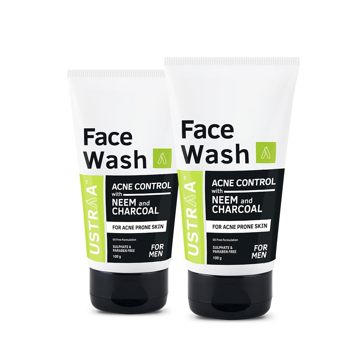 Ustraa Face Wash Acne Control  With Neem & Charcoal  100 G X 2  Oil Control, Prevents Acne, Especially For Oily Skin | Keeps 