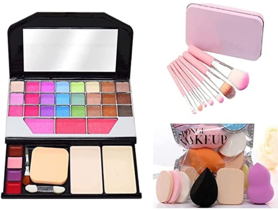 M.S Traders Makeup Kit + Pink Makeup Brush Brush+ Beauty Makeup Sponges