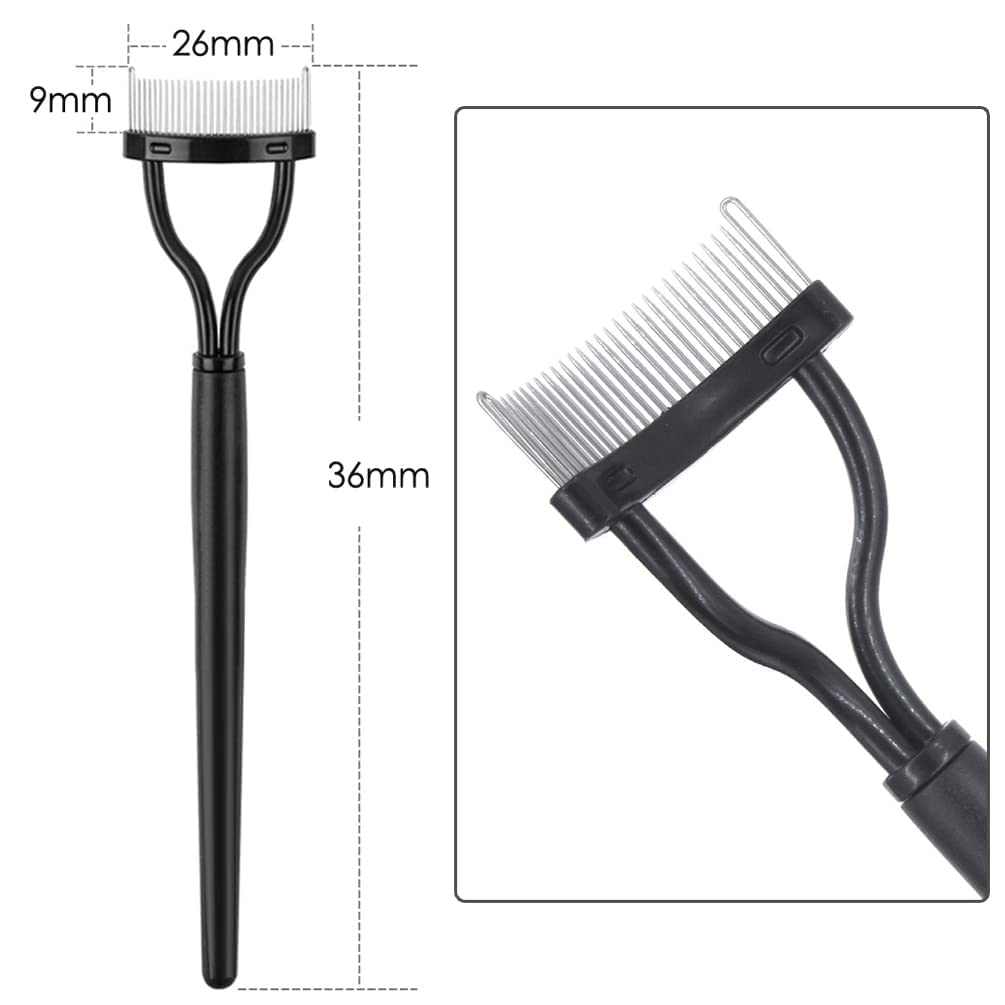 Steel Eyelash Comb, Angled Eyebrow Brush, Mascara Comb Curlers Spoolie Brush, 3 Pcs In 1 Box Eyes Makeup Grooming Tool Set(Black
