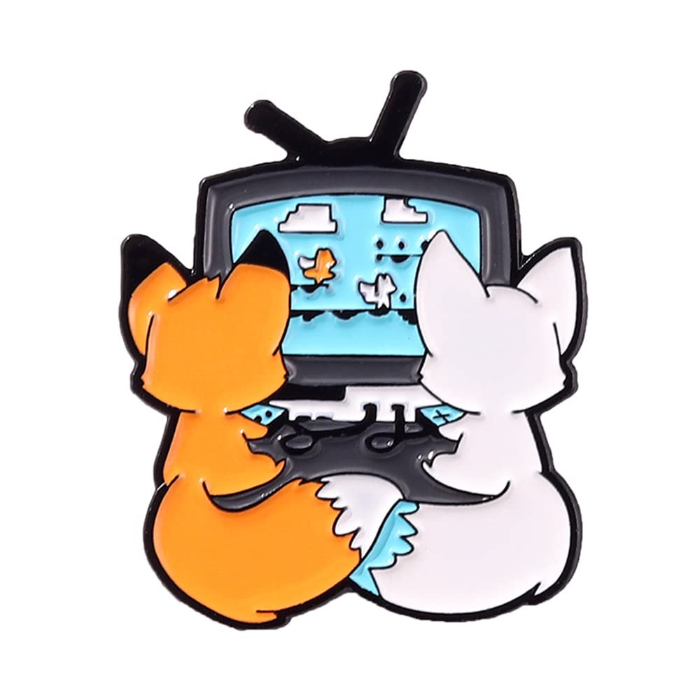 Couple Foxes Animals Brooch Pin for Women Girls Men Fashion Cute Enamel Cat Animal Play Games Together Friendship Love Forever S