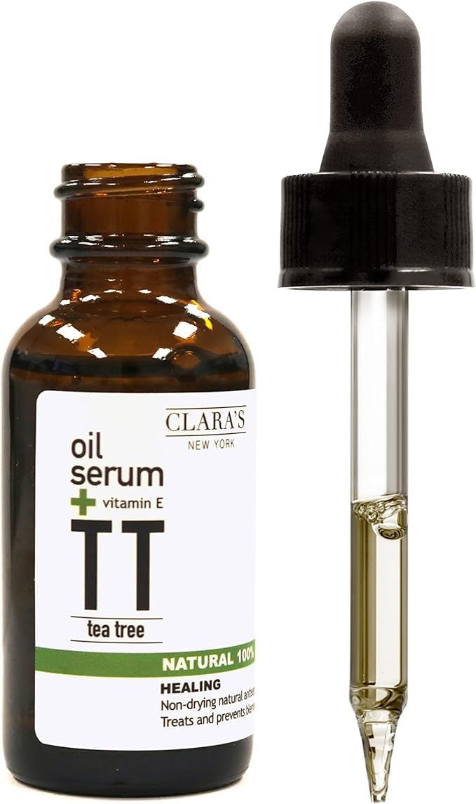 Clara'S New York 100% Natural Tea Tree Facial Oil Serum With Vitamin E For Clearing Acne, Breakout, Pimple And Calming Redness,