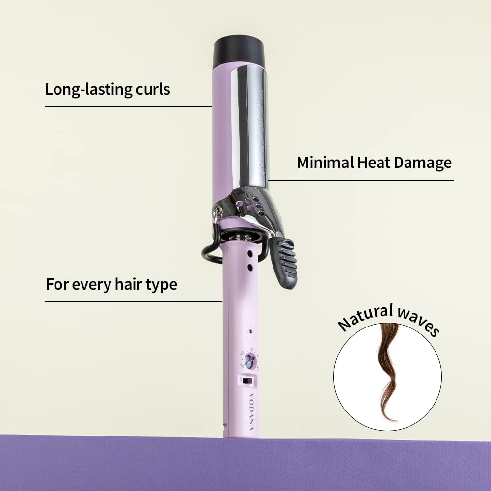 VODANA Professional GlamWave Ceramic Curling Iron, Natural Curls, Hair Curler, Curling Wand, Available in USA (1.6 inch, Lavende