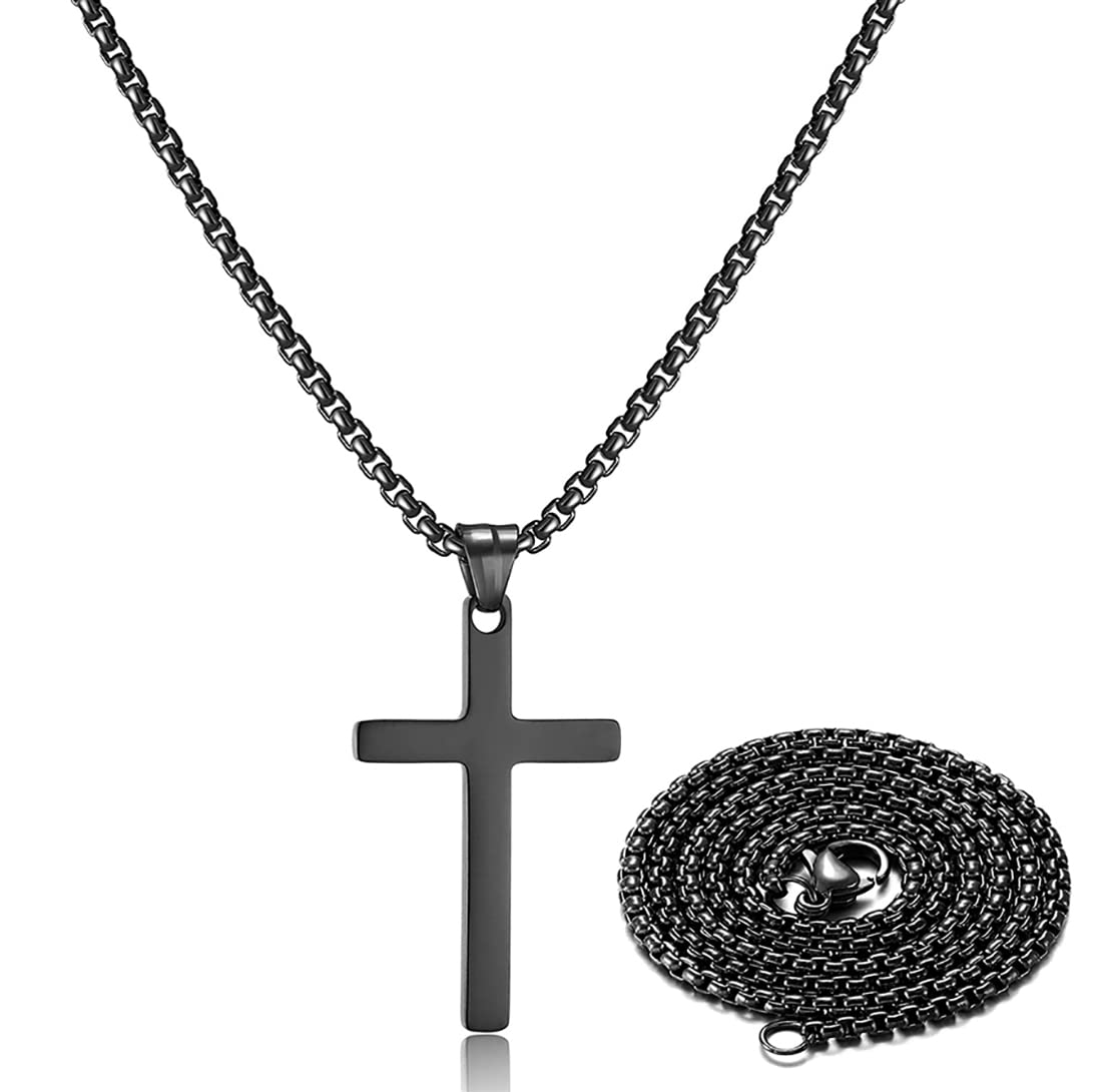 Stainless Steel Cross Necklace for men,Black Cross Necklace for men tiny Small Cross Pendant Necklace 22 inches Simple Jewelry t