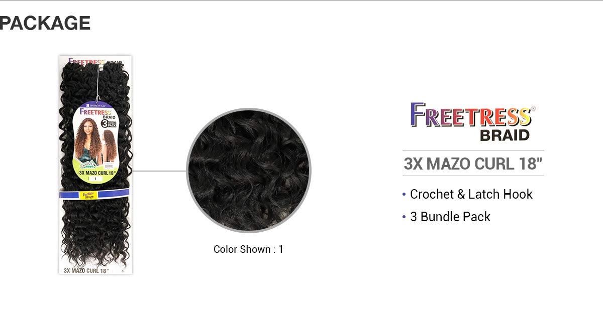 FREETRESS SYNTHETIC CROCHET BRAID 3X MAZO CURL 18 (1B)