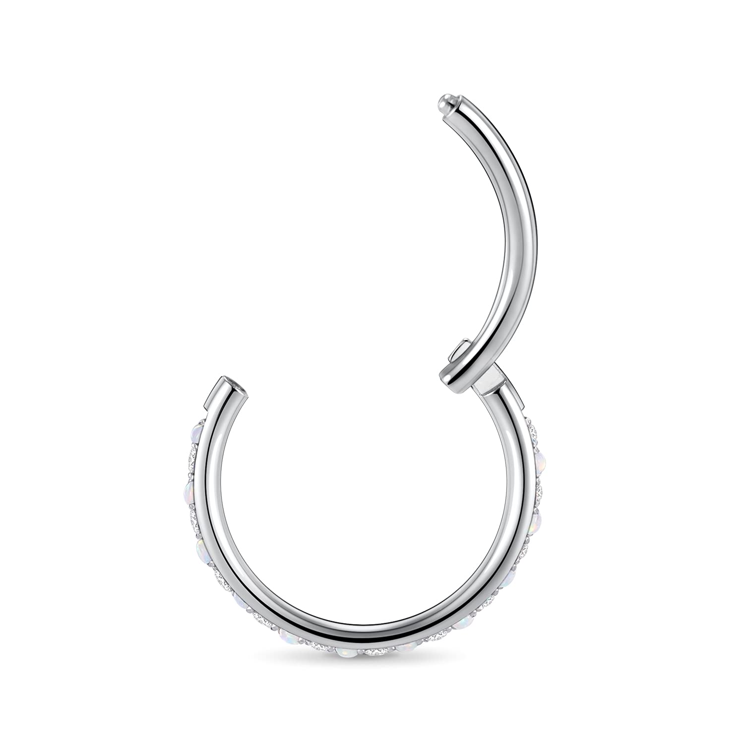 FUNLMO Nose Rings 20G Hoop Cartliage Earrings for Women Clear CZ Opal Paved Nosril Piercing Hoop Stainless Steel Tragus Helix Ea