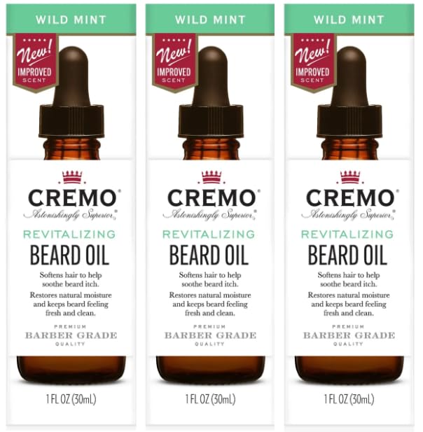 Cremo Beard Oil Revitalizing, Wild Mint, Restore Natural Moisture and Softer Your Beard 1 fl oz (30mL) - Pack of 3