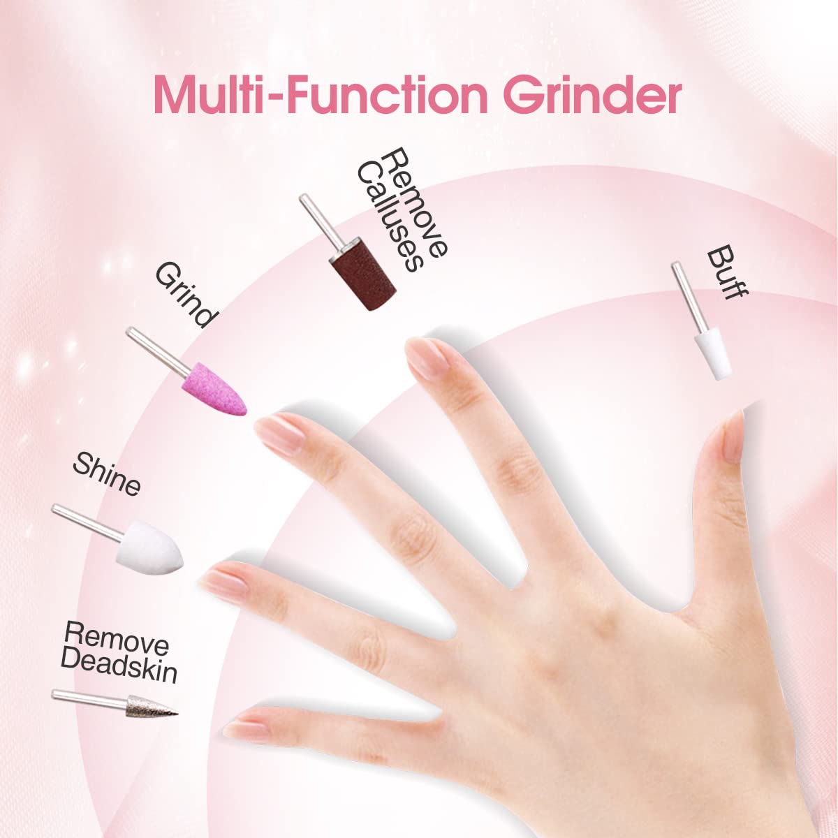 Touchbeauty Electric Nail File Drill With 10Pcs Nail Bits For Natural Nails, Manicure Pedicure Set With Uv Light Stand, Nail Buf