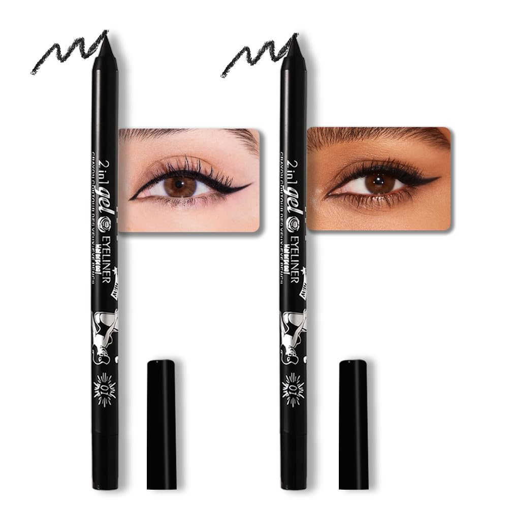 Evpct 2Pcs Black Color Gel Glitter Eyeliner Pencils Set For Women Waterline Waterproof Smudge Proof Lapiz De Ojos Delineador De