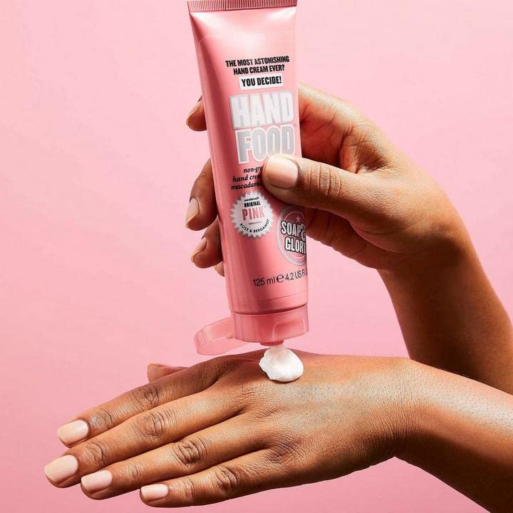 Soap & Glory Hand Food Hand Cream - Almond Oil + Shea Butter Hydrating Cuticle & Hand Moisturizer - Rose & Bergamot Scented Hand