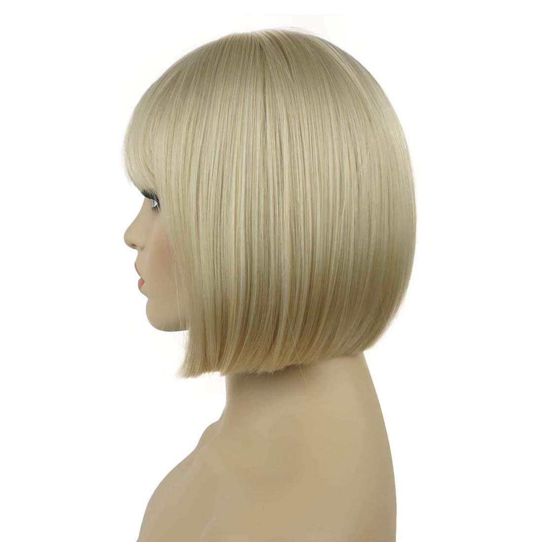 Lydell 8'' Straight Short Bob Hair Flat Bangs Cute Central Dot Skin Top Heat Resistant Synthetic Wigs (122)