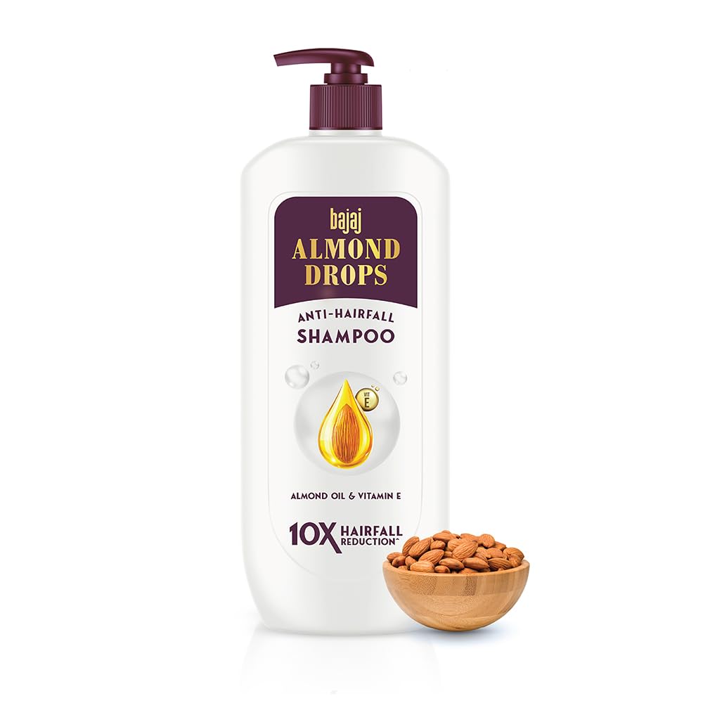 Bajaj Almond Drops Anti Hairfall Shampoo With Almond Oil & Vitamin E | For 10X Hairfall Reduction* & Soft, Shiny Hair* | Paraben