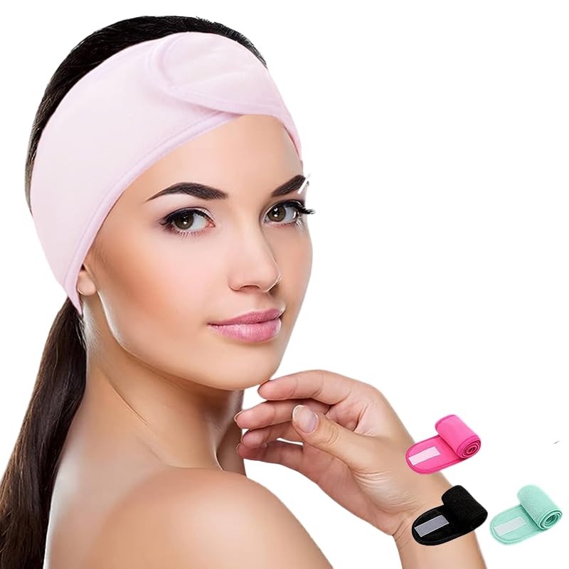 3Pcs  Spa Facial Headband for Women Makeup Head Wrap Towel Terry Cloth Sport Headband | NonSlip Stretchable Adjustble Elastic 
