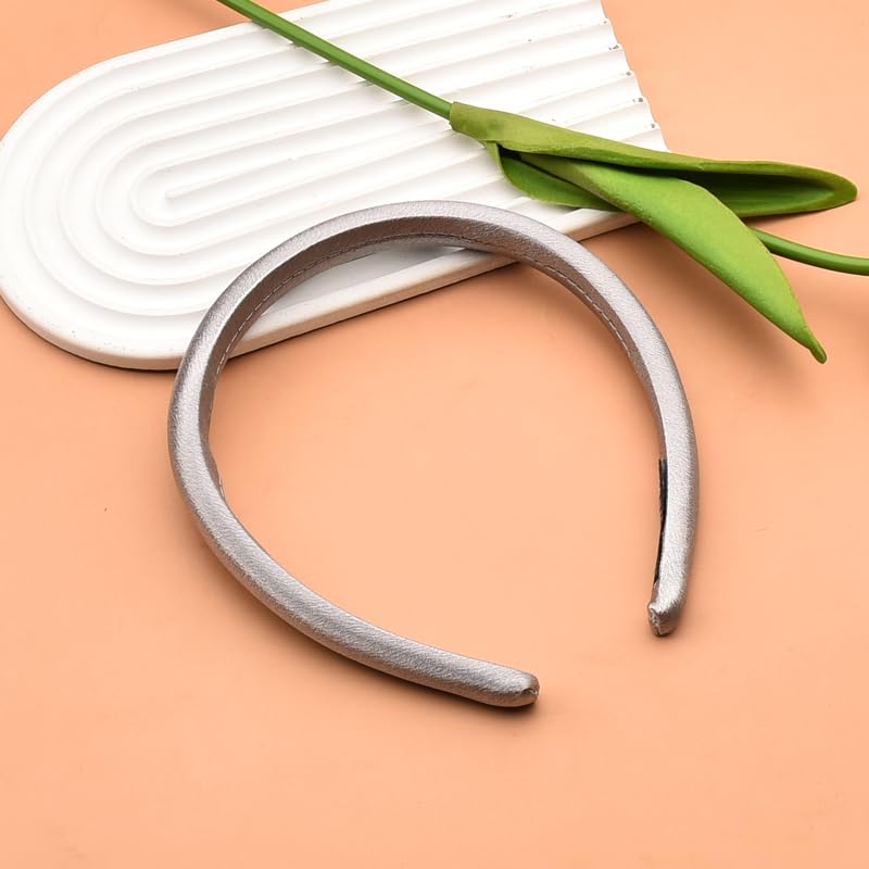 Silver Padded Headband Hairband Thin Satin Headbands for Womens Hair Silky Satin Hairband Headwear Headdress No Crease Padded He