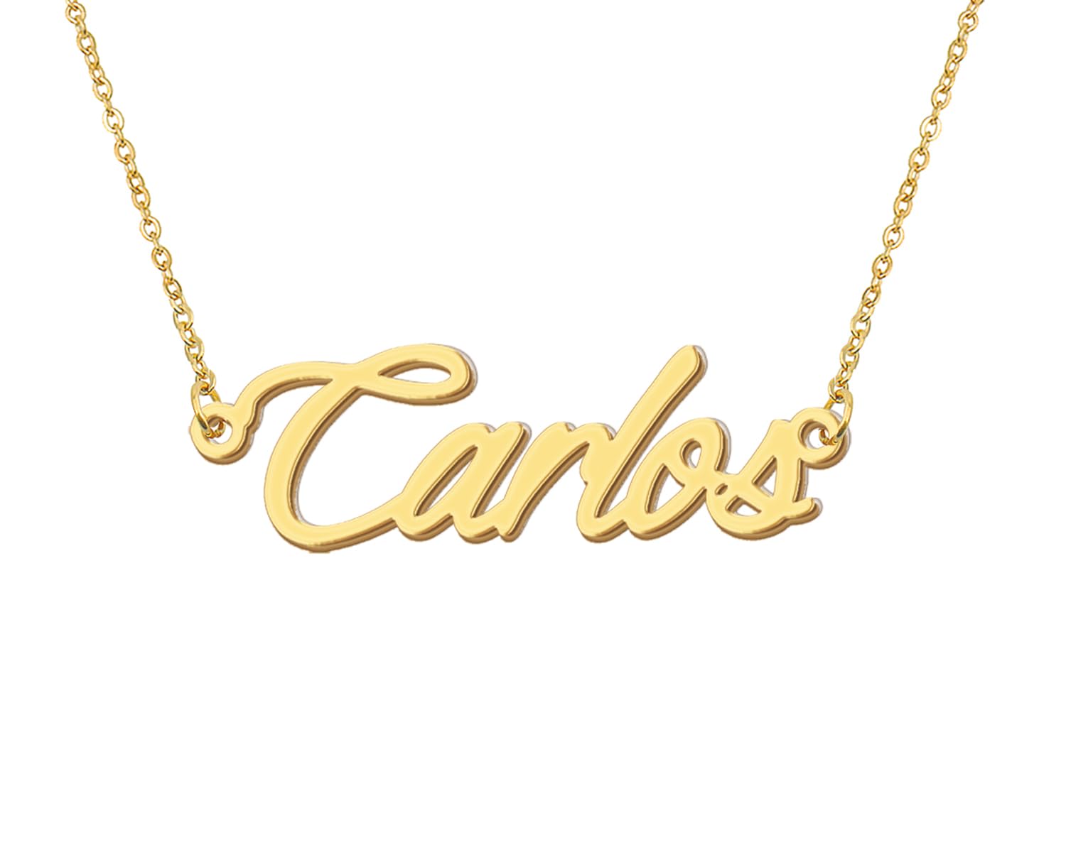 Aoloshow 18k Gold Plated Carlos Name Necklace Womens Mens Nameplate Necklaces Stainless Steel Jewelry for Valentine's Day