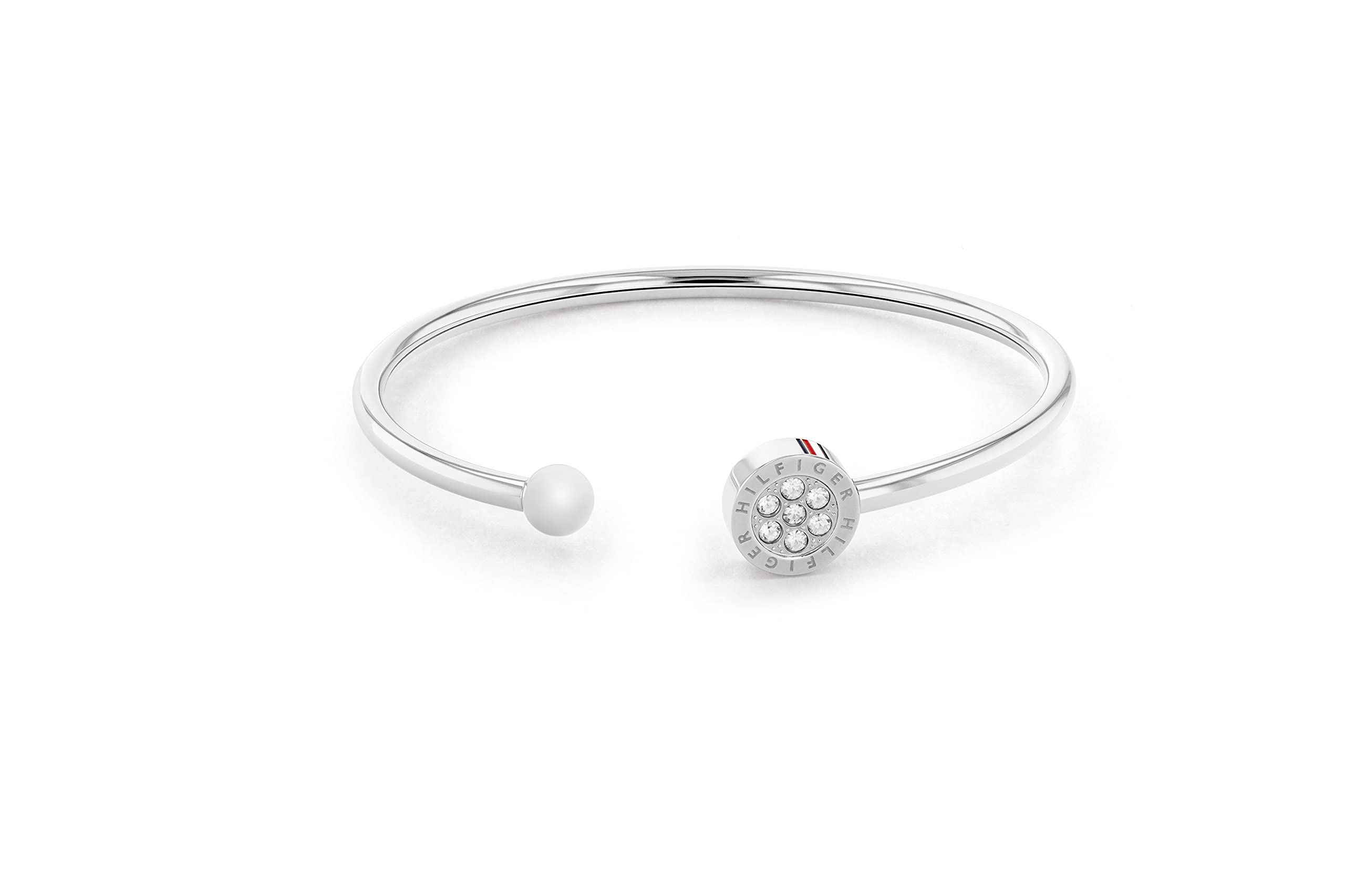Tommy Hilfiger Womens Jewelry Open Bangle with Crystals Color: Silver (Model: 2780570)