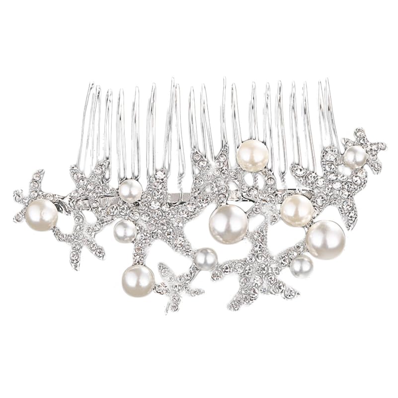 CALLARON Sea Star Hair Comb Pearl Bridal Hair Accessories with Rhinestone Accent Wedding Comb for Bride Bridesmaids Prom Engagem