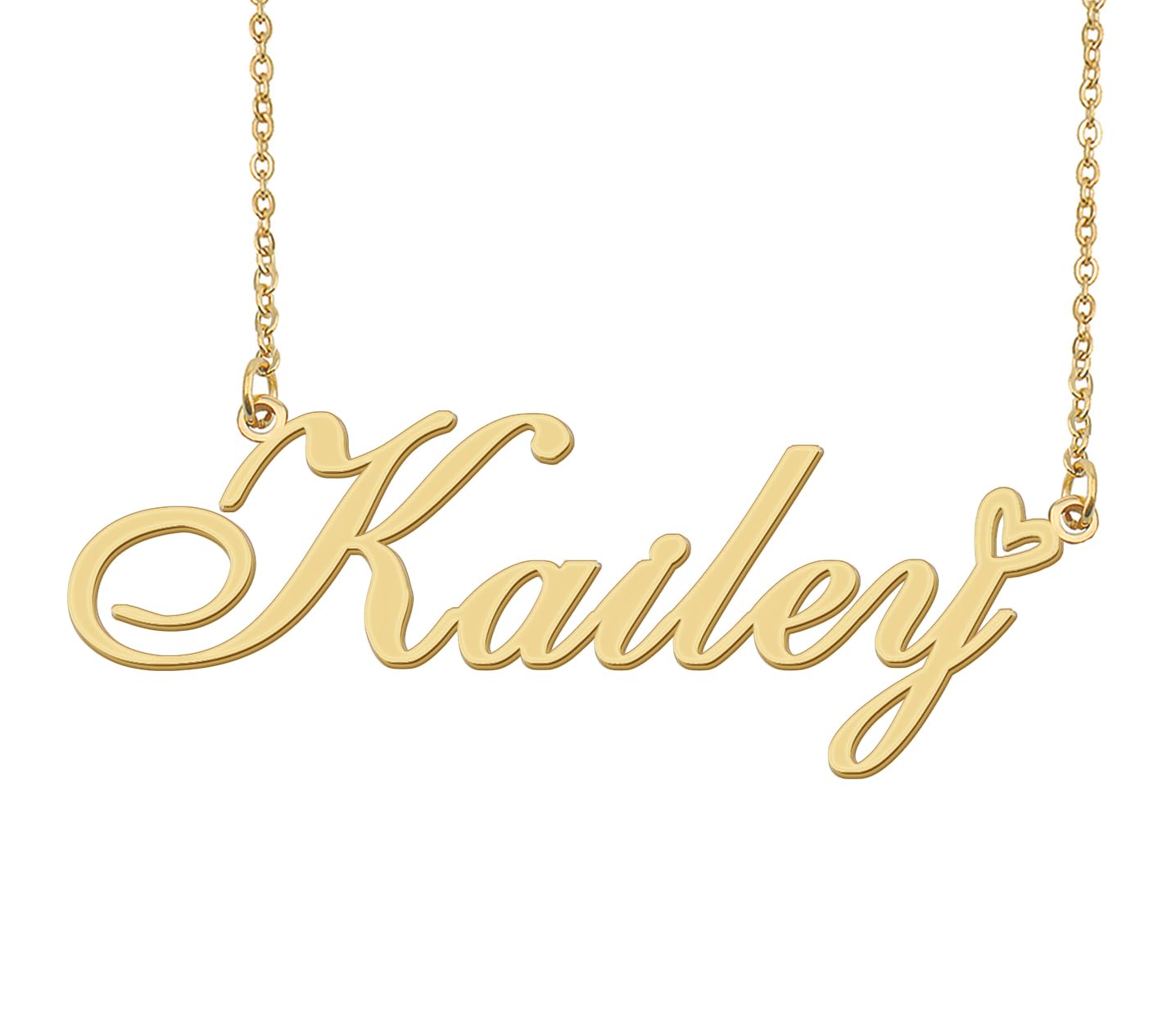 Aoloshow Kailey Name Necklace Heart Charm Pendant 18k Gold Plated Stainless Steel Jewelry for Womens Graduation