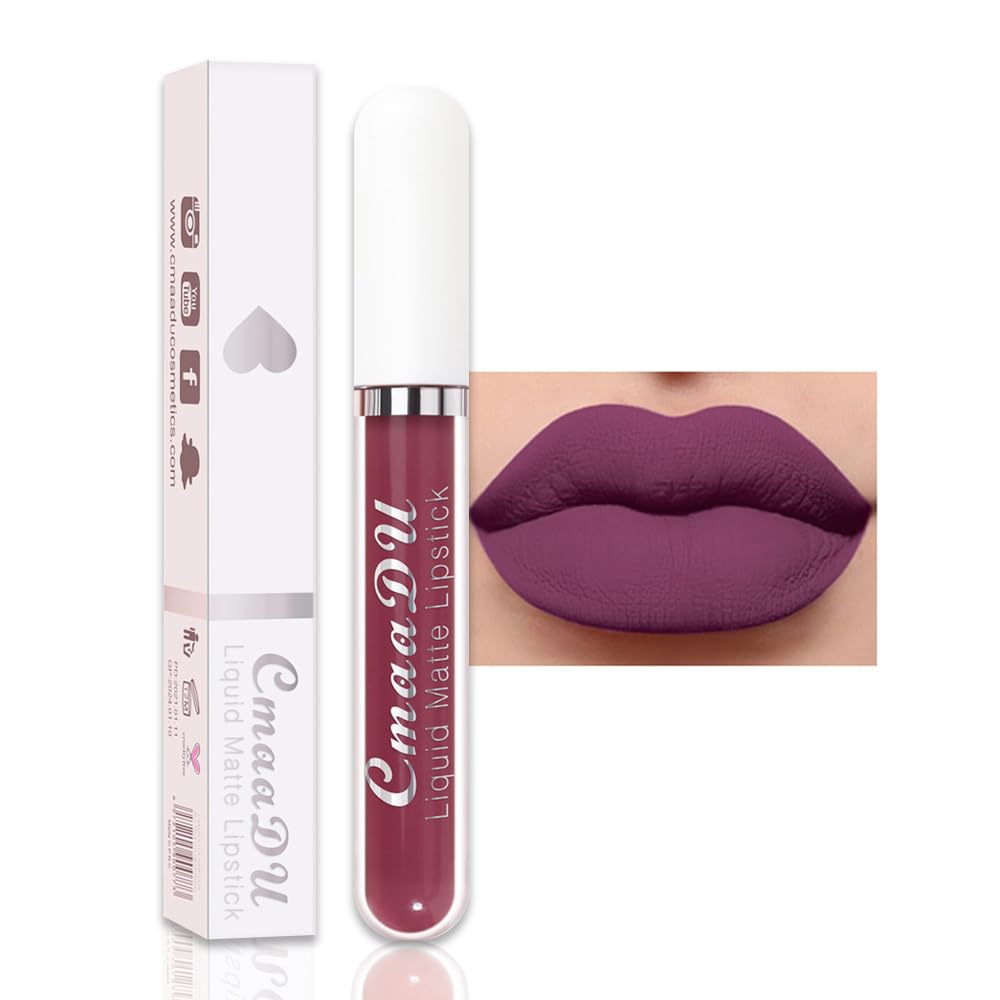 Evpct Cmaadu 1Pcs Purple Liquid Matte Lipstick Lipgloss Set For Women, Labiales Mate 24 Horas Originales Matte Larga Duracion 24