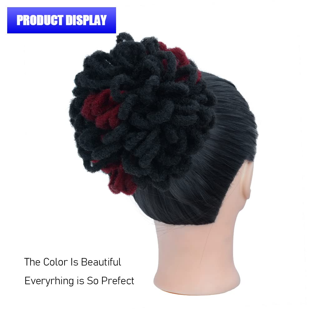 Kgbfass Curly Locs Ponytail Drawstring Buns Loc Petal Bun Dreadlock Ponytail 2 Pcs Braided Faux Locs Buns Clip In On Braids Pony